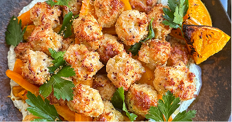 BOULETTES DE DINDE, sauce épicée, CAROTTES CONFITES