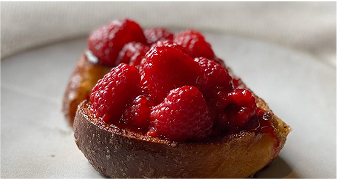 Brioche perdue caramélisée, COMPOTÉE DE FRAMBOISES